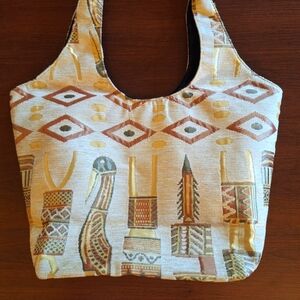 NWOT Textured Egyptian Pattern Tapestry Beige Embroidered Tote Hobo Bag